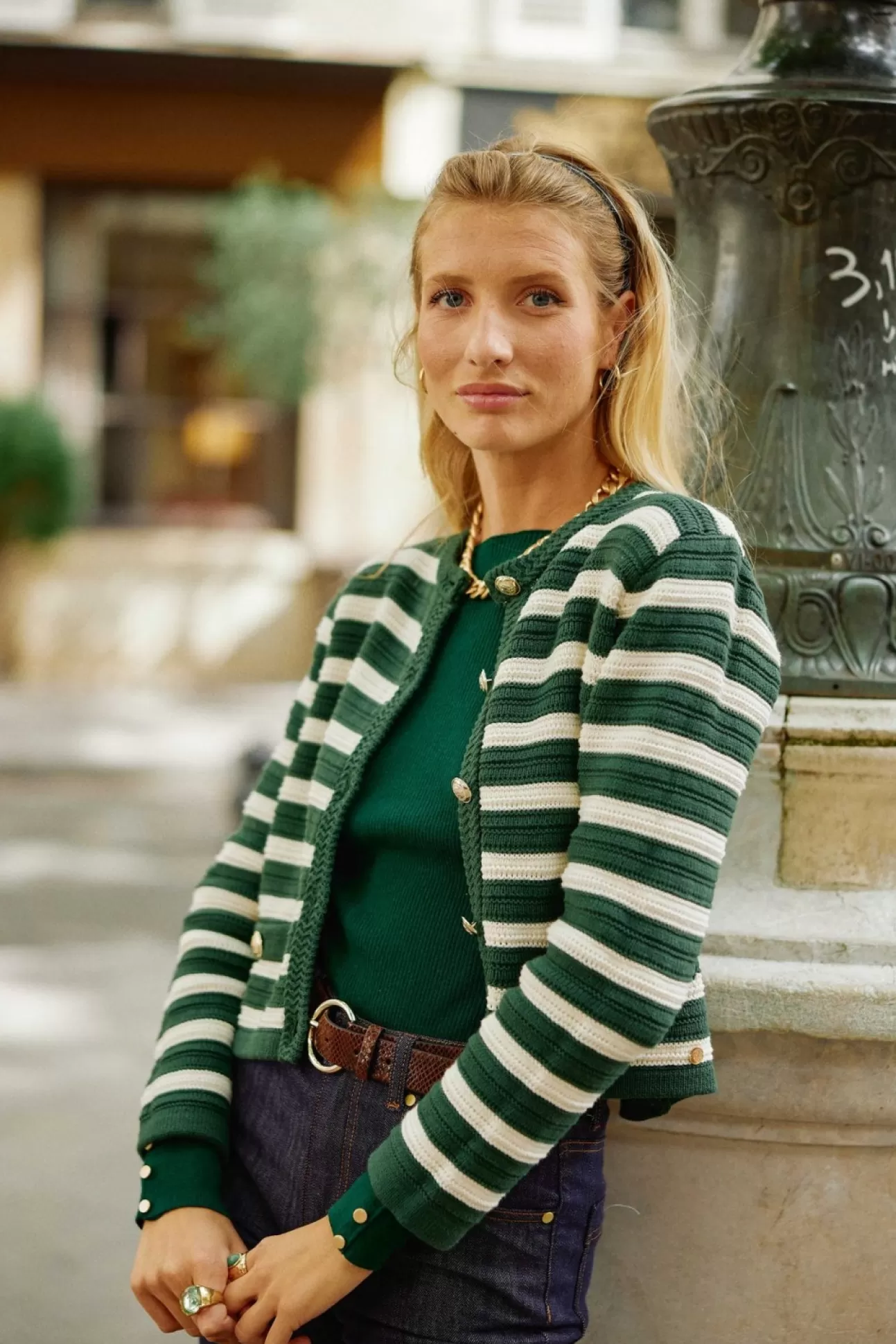 LA PETITE ÉTOILE Gilet Anzone Vert/Ecru Cheap