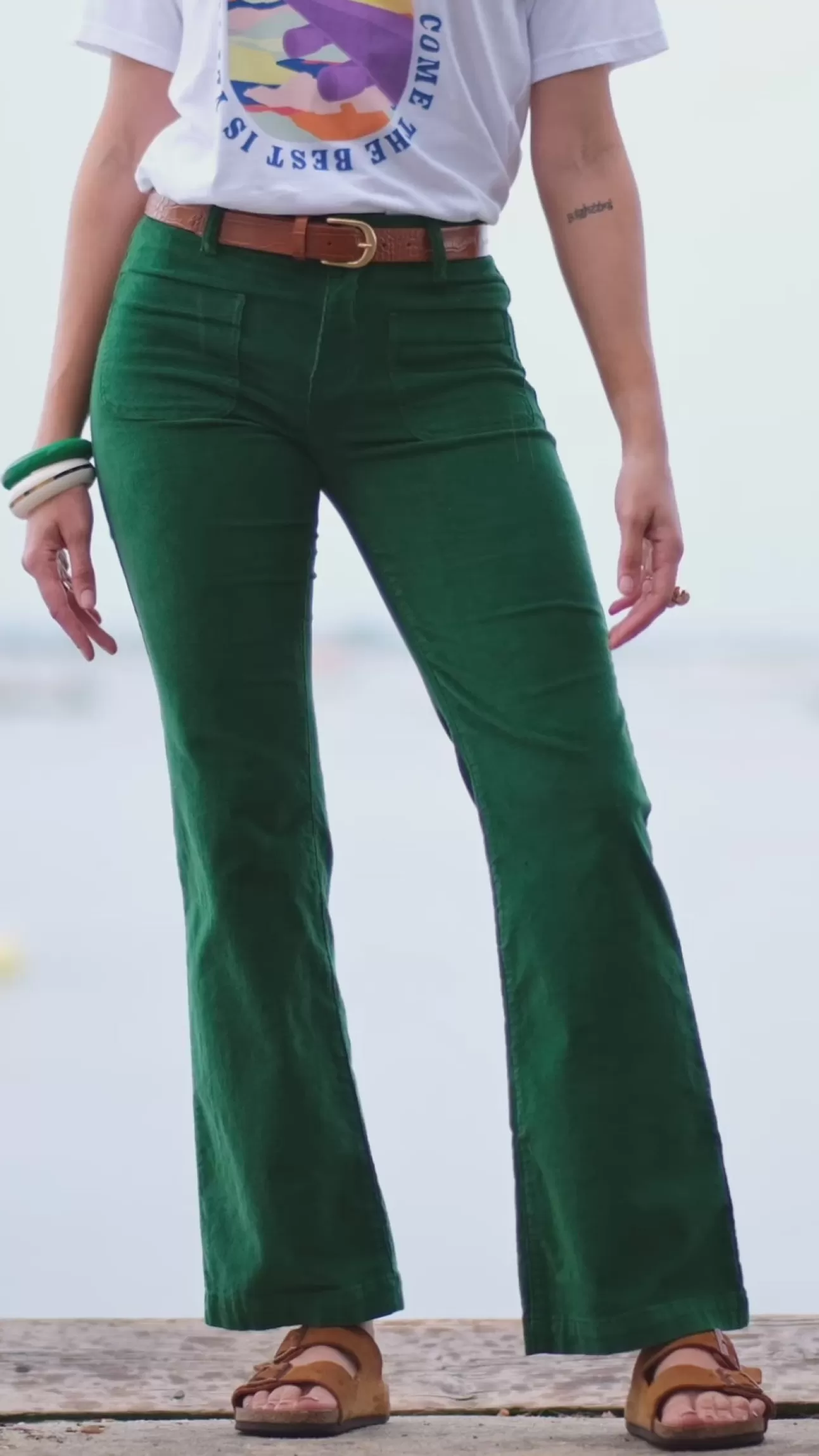 LA PETITE ÉTOILE Pants Sonny Velours Vert Best Sale