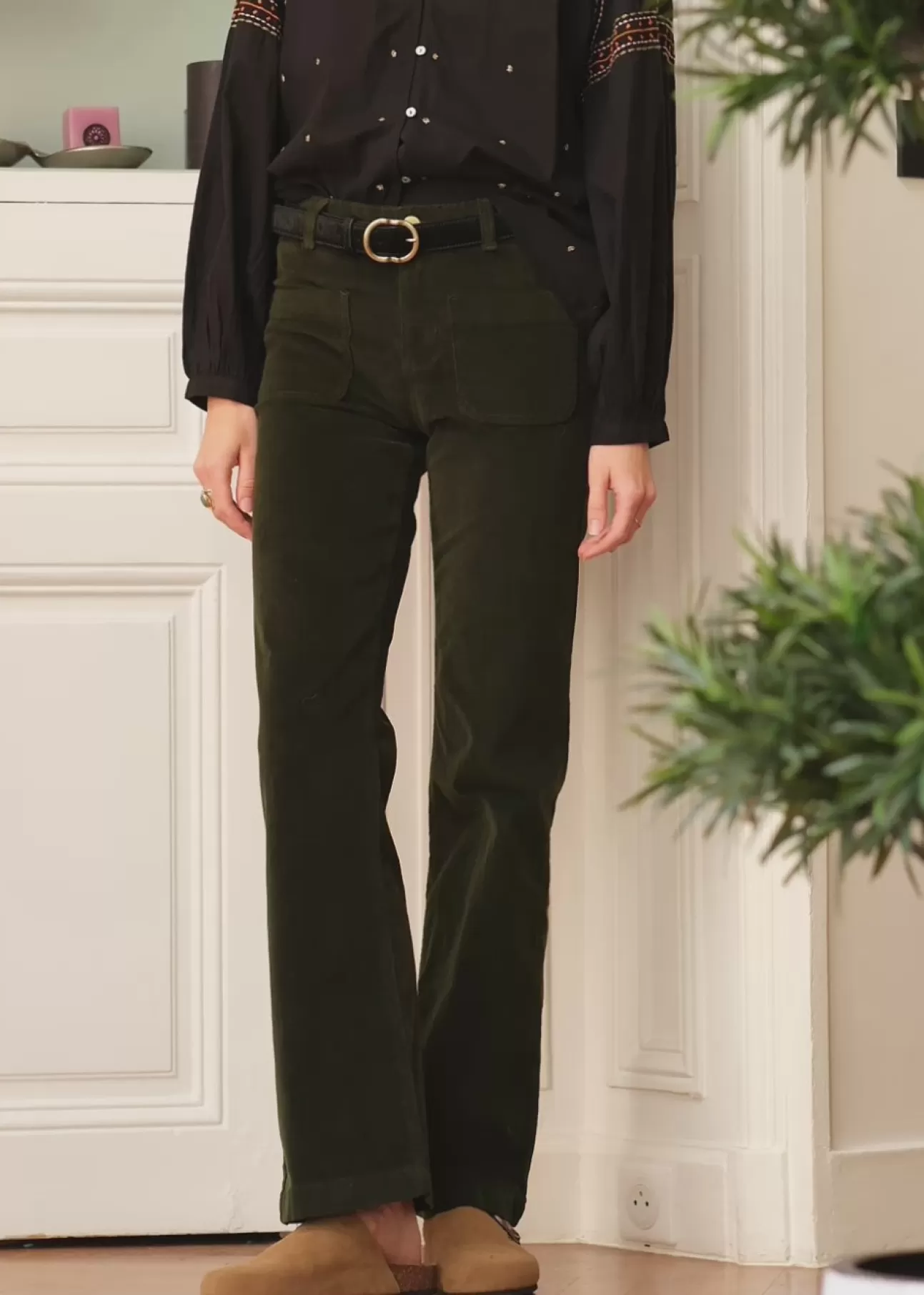 LA PETITE ÉTOILE Pants Sonny Velours Vert Fonce Best Sale