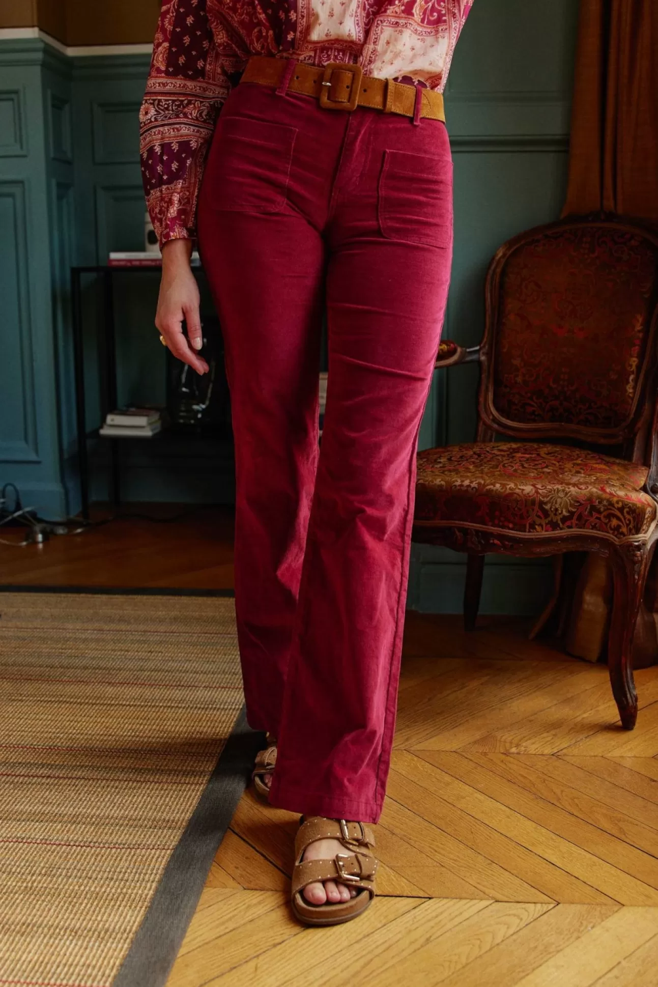 LA PETITE ÉTOILE Pants Sonny Velours Framboise Flash Sale