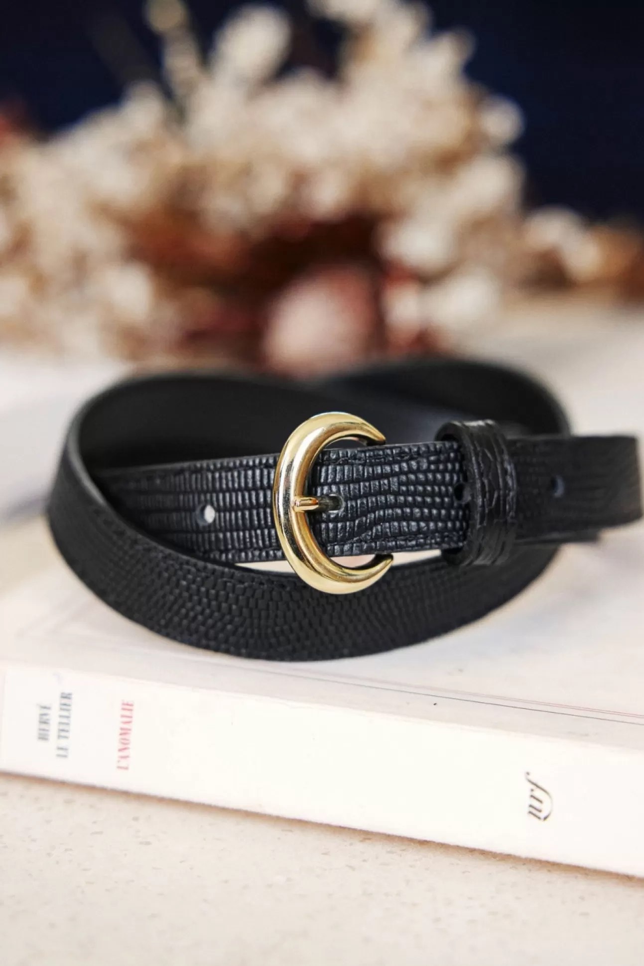 LA PETITE ÉTOILE Thin Crocodile-Style Belt Tyron Noir Online